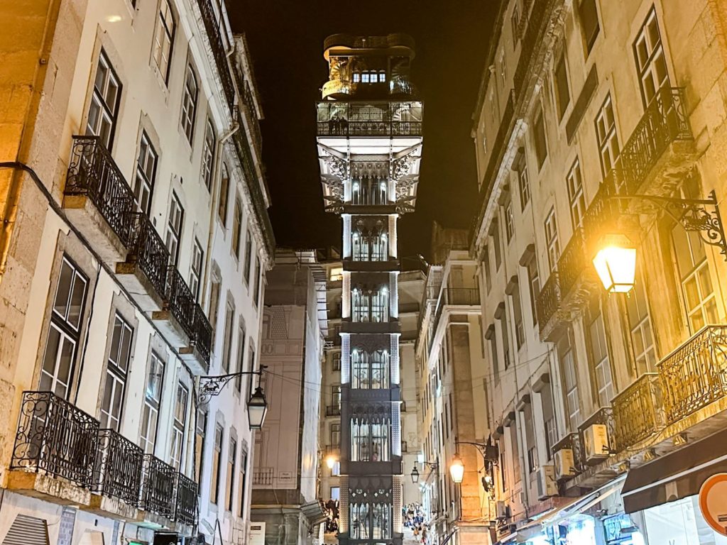 Santa Justa Lift at night in Lisbon, Portugal