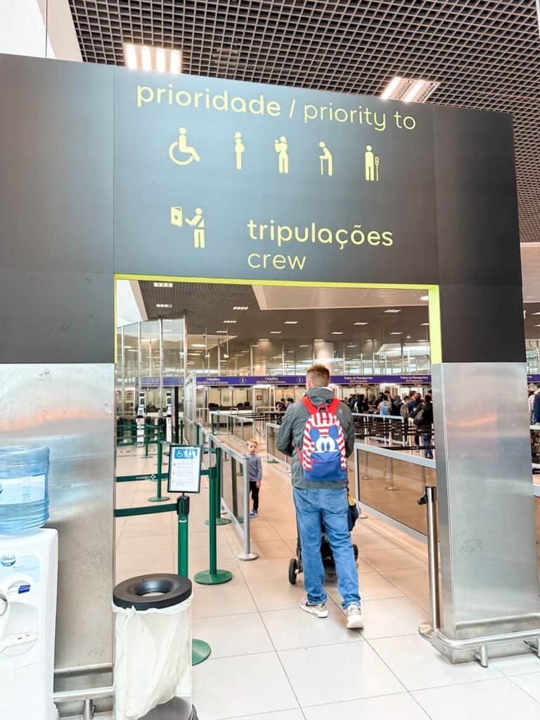 Priority entrance for customs at Lisbon airport when traveling to Portugal with a toddler or baby