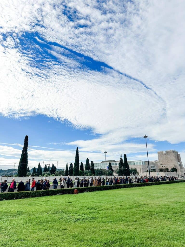 Long line to Jeronimos Monastery in Belem, Lisbon, Portugal