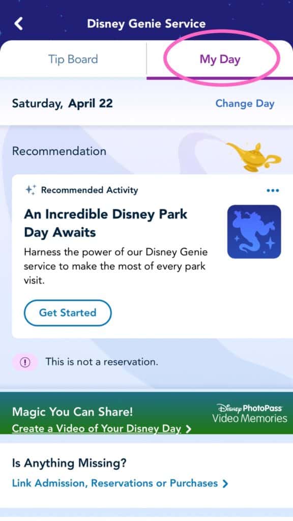 My Day on the My Disney Experience app