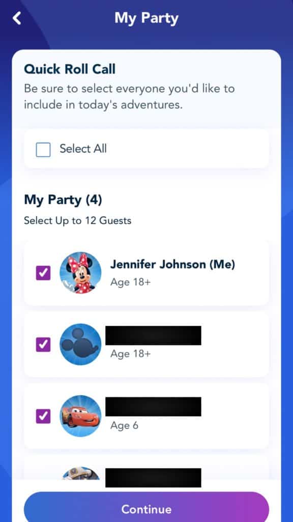 Setting up your party for Genie Plus on the My Disney Experience ap