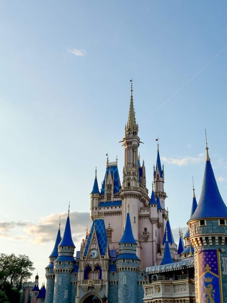 Cinderella's Castle at Magic Kingdom at sunset